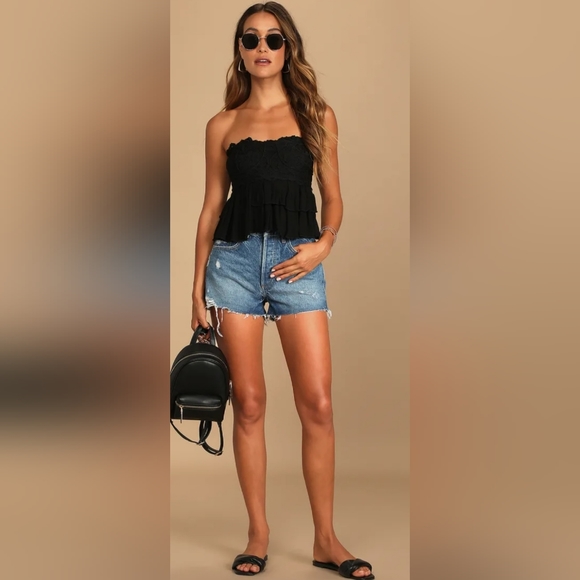 Free People Adella Corset Cami Black Lace Tiered Strapless Crop Top Size XS Boho - Picture 4 of 11